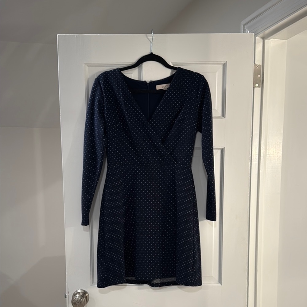 Loft Navy Polka Dot Wrap Dress